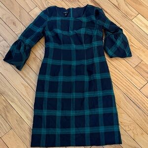Talbots Green and Black Plaid Long Sleeve Dress
